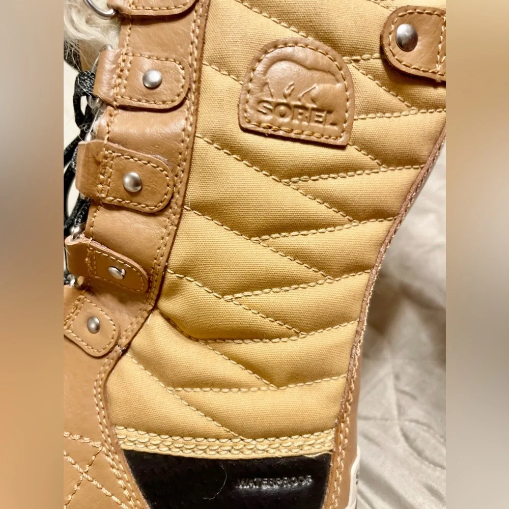 Sorel Kids Tan Brown Black Faux-Fur Lace-Up Winter Boots